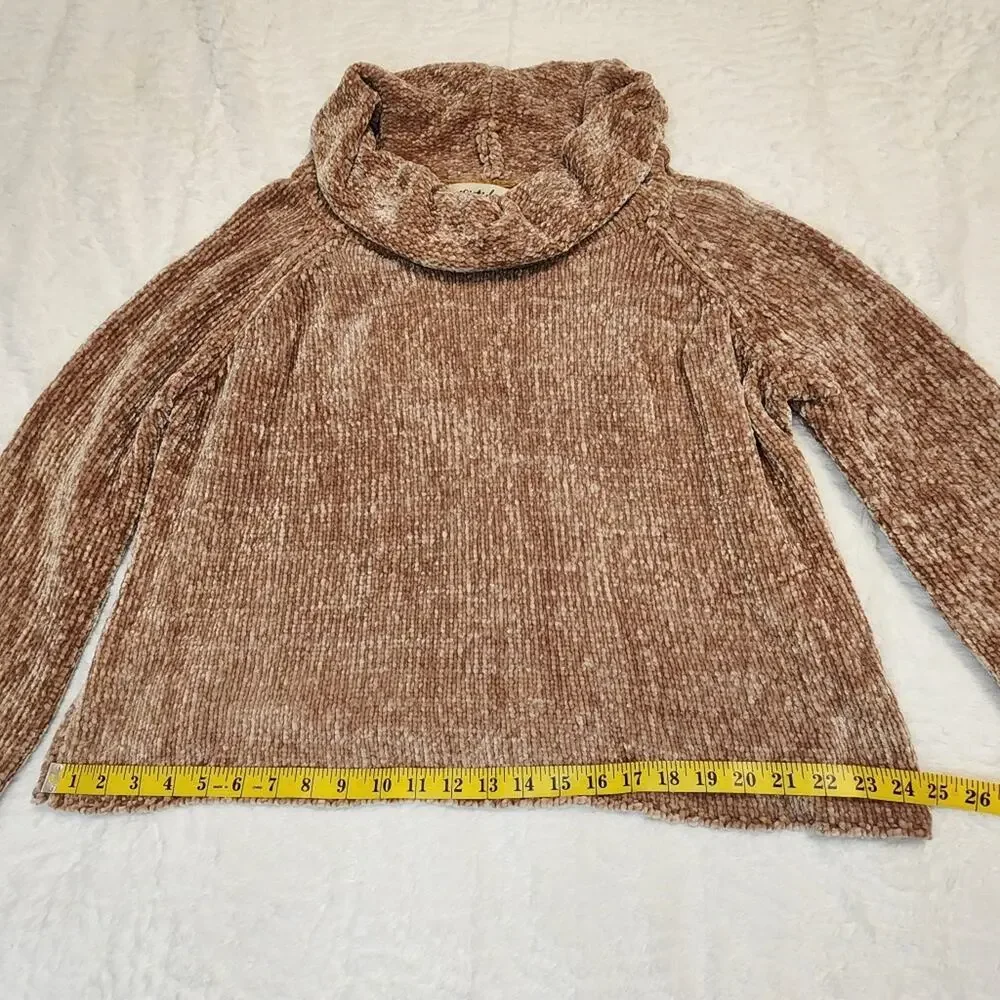 Listicle Cowl Neck Cozy Relax Fit Cottage Boho Cabin Sweater, Brown, Medium